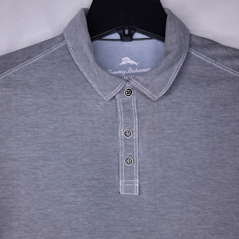 Tommy Bahama Polo Shirt Mens Medium Grey Short Sleeve Tencel